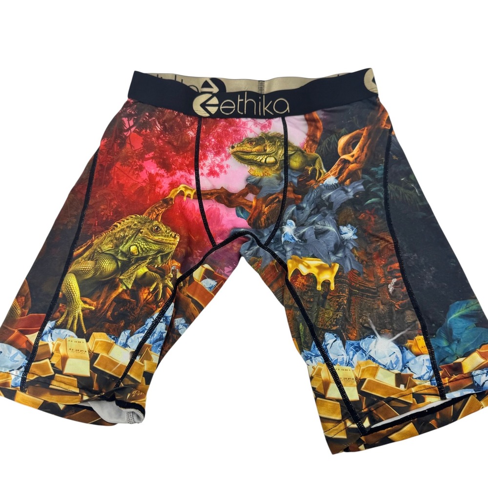 Ethika Mens The Staple Boxer Briefs Iguana Gold Diamond Jungle Print Small SM